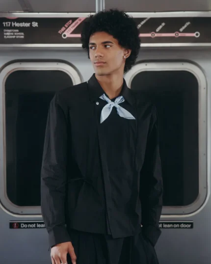 BLACK POPLIN TIE GORUM SHIRT