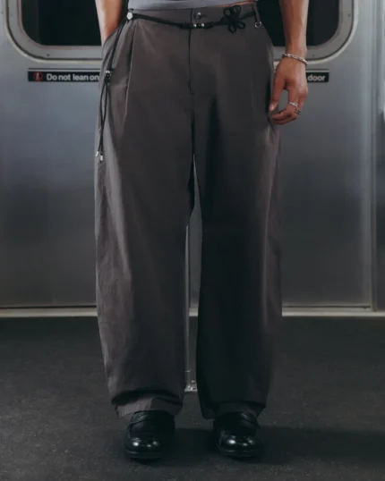CHARCOAL FLOWER NORIGAE LINEN TROUSERS