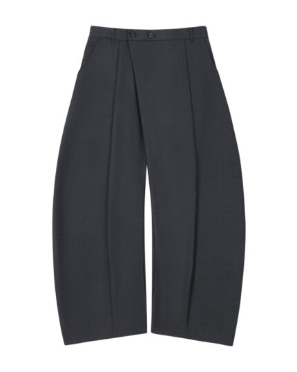 Charcoal Pleated Hanbok Slacks, wide-leg wool trousers with deep front pleats