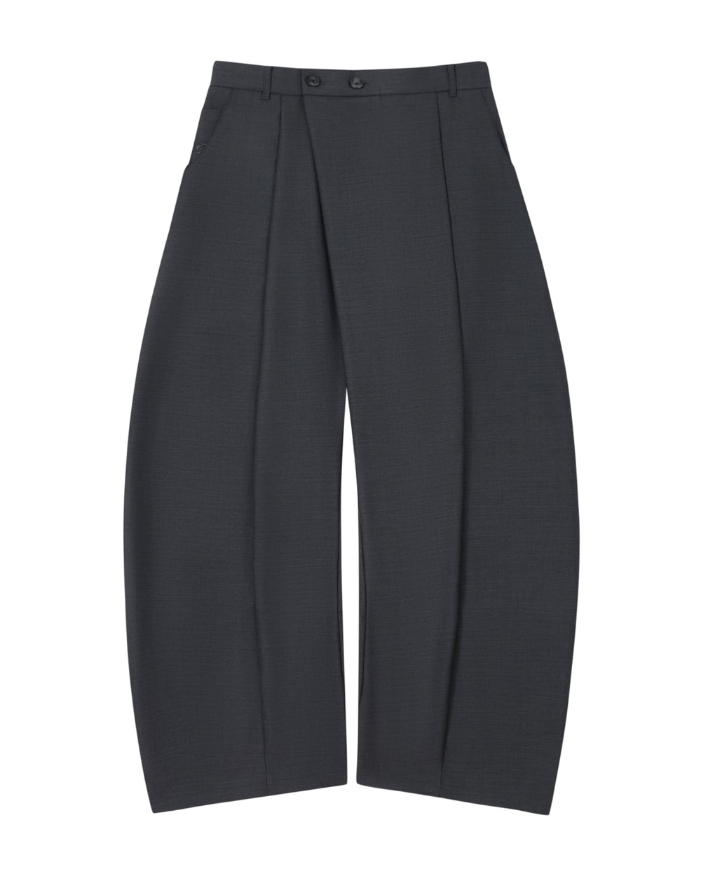 CHARCOAL PLEATED HANBOK SLACKS Charcoal Pleated Hanbok Slacks, wide-leg wool trousers with deep front pleats