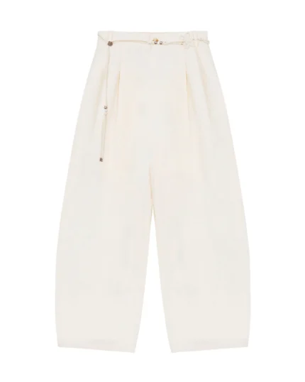 IVORY FLOWER NORIGAE LINEN TROUSERS