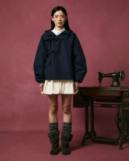 NAVY JEOGORI TIE SHELL JACKET